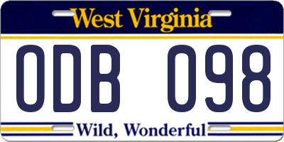 WV license plate ODB098