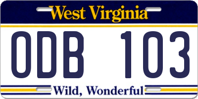 WV license plate ODB103