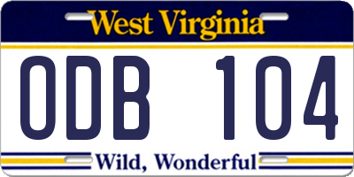 WV license plate ODB104