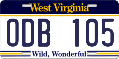 WV license plate ODB105