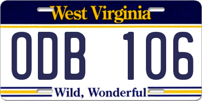 WV license plate ODB106