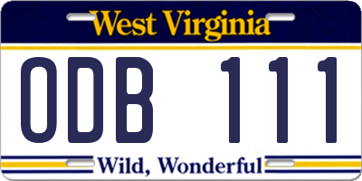 WV license plate ODB111