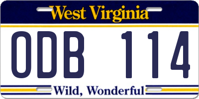 WV license plate ODB114