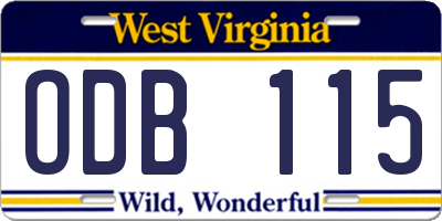 WV license plate ODB115