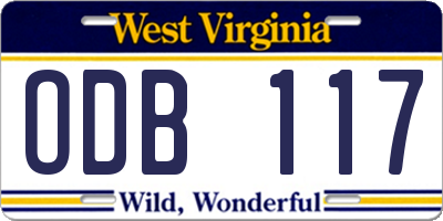 WV license plate ODB117