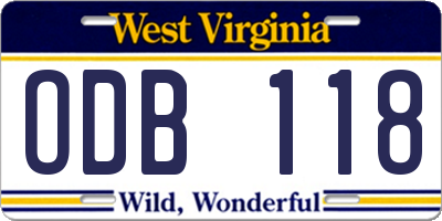 WV license plate ODB118