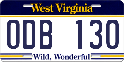WV license plate ODB130