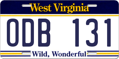 WV license plate ODB131