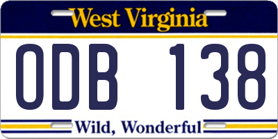 WV license plate ODB138