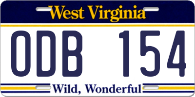 WV license plate ODB154