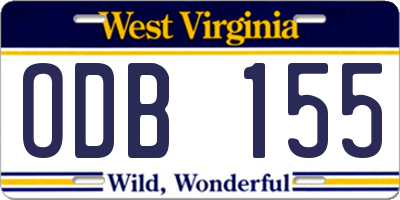 WV license plate ODB155
