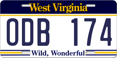 WV license plate ODB174