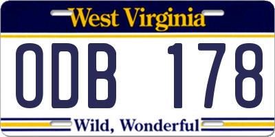 WV license plate ODB178