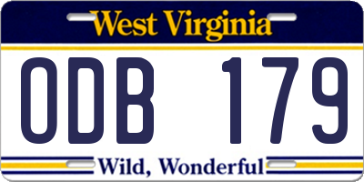 WV license plate ODB179