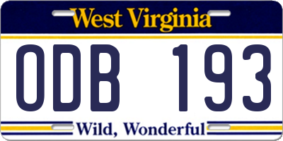 WV license plate ODB193