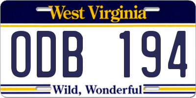 WV license plate ODB194