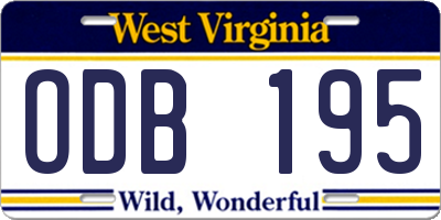 WV license plate ODB195