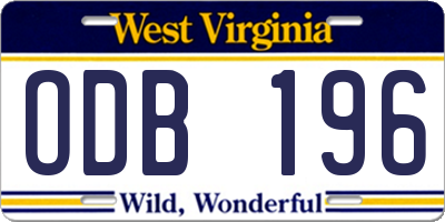 WV license plate ODB196