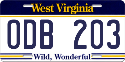 WV license plate ODB203