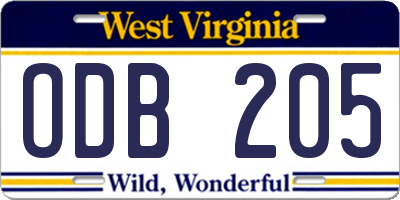 WV license plate ODB205