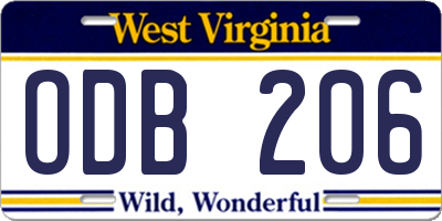 WV license plate ODB206