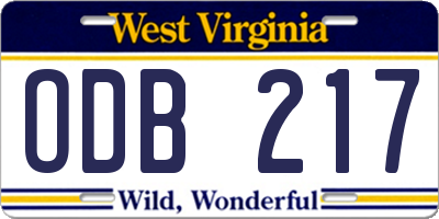 WV license plate ODB217