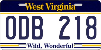 WV license plate ODB218