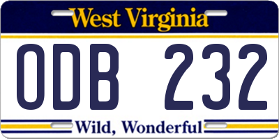 WV license plate ODB232