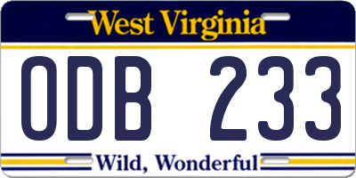 WV license plate ODB233