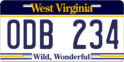 WV license plate ODB234