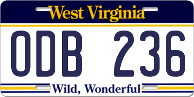 WV license plate ODB236