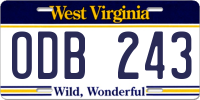 WV license plate ODB243