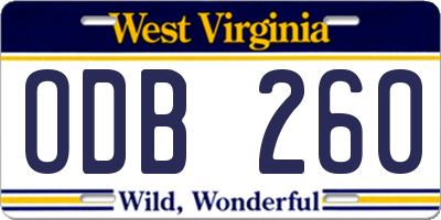 WV license plate ODB260