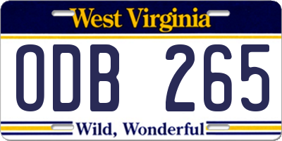 WV license plate ODB265