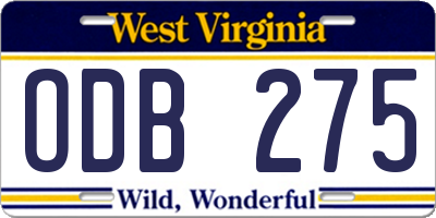 WV license plate ODB275