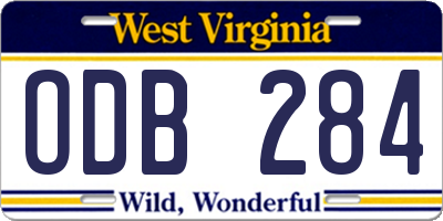 WV license plate ODB284
