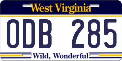WV license plate ODB285