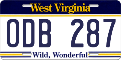 WV license plate ODB287