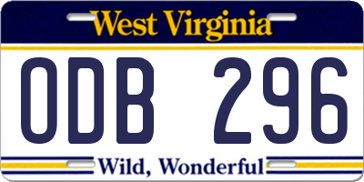 WV license plate ODB296