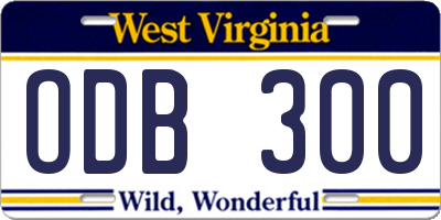 WV license plate ODB300