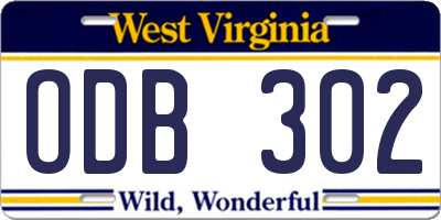 WV license plate ODB302