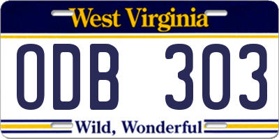 WV license plate ODB303