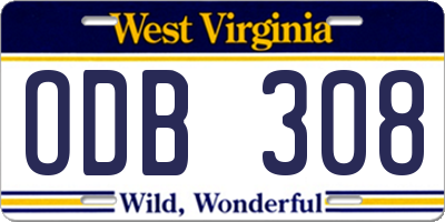 WV license plate ODB308
