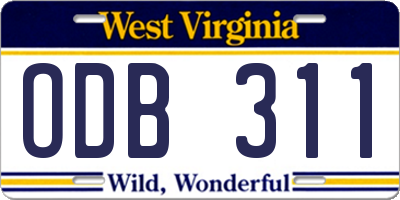 WV license plate ODB311