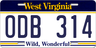 WV license plate ODB314