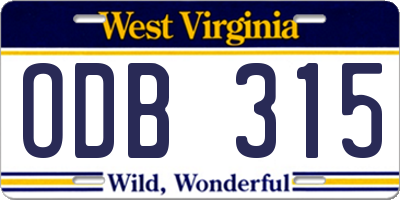 WV license plate ODB315