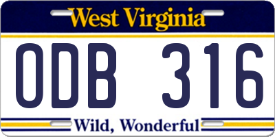 WV license plate ODB316
