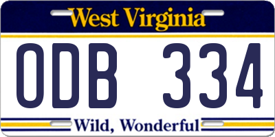 WV license plate ODB334