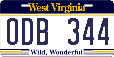 WV license plate ODB344