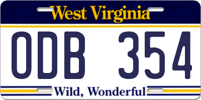 WV license plate ODB354